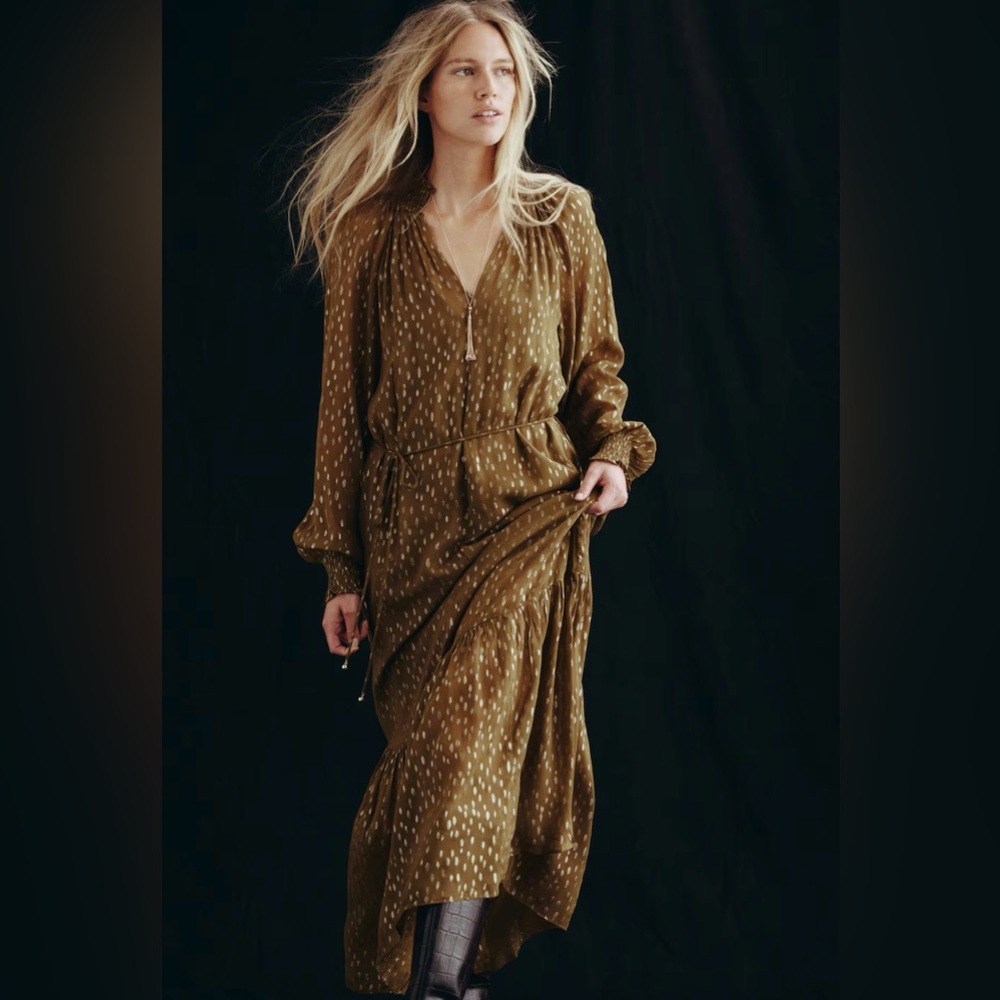 H&M NWT DARK KHAKI GREEN PATTERNED MAXI DRESS - Picture 4 of 11